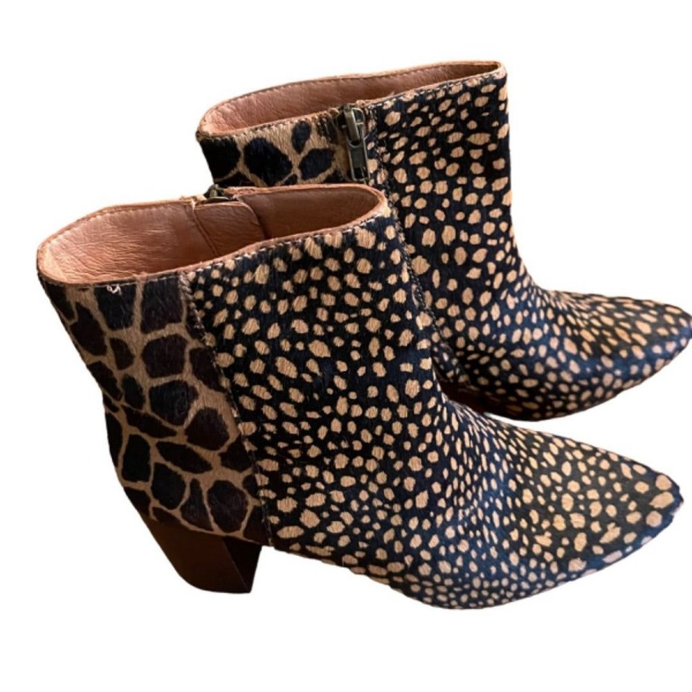 Size 7 Madewell Women's The Fiona Boot in Mixed Spot‎ Calf Hair 3" Block Heel